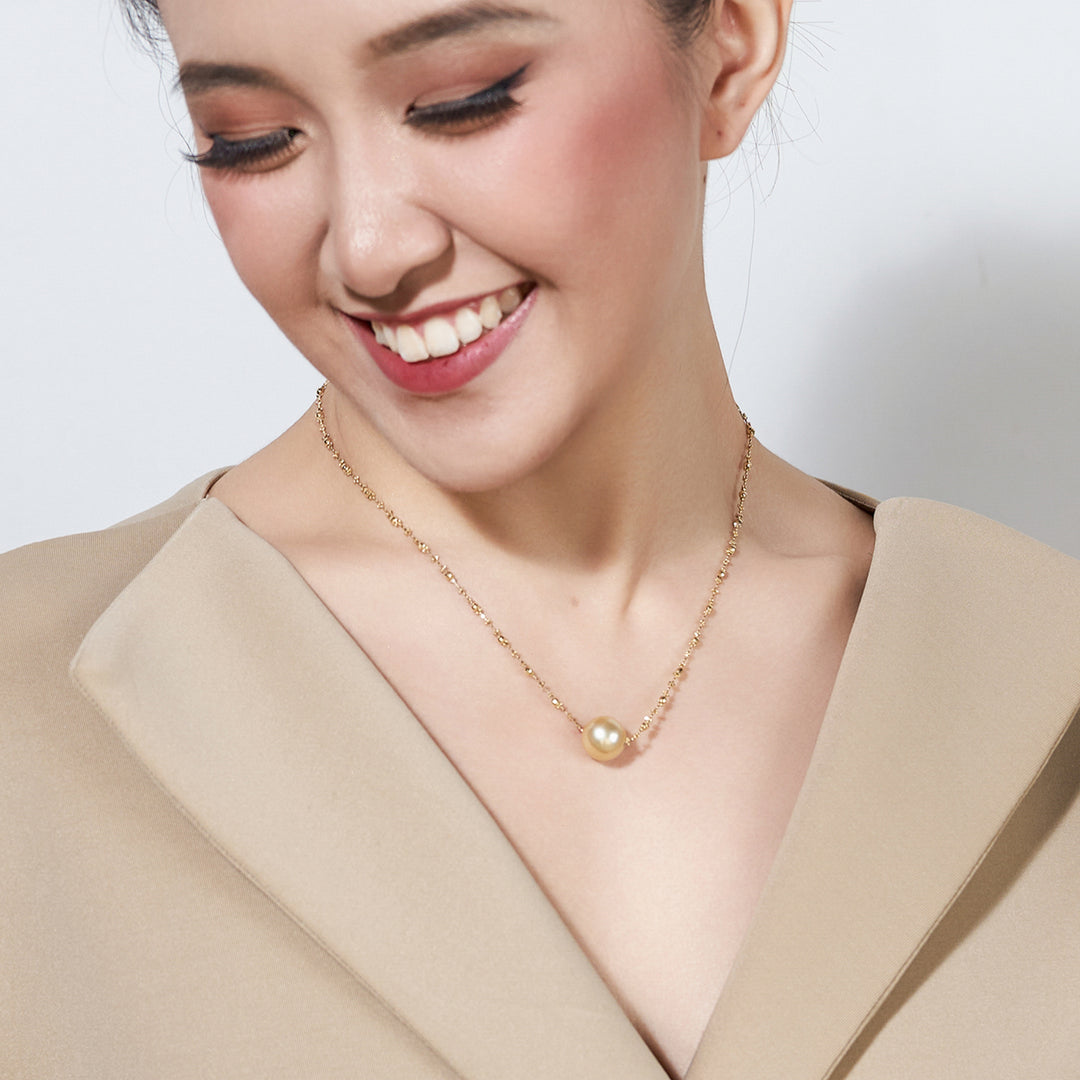18k Gold South Sea Golden Pearl Necklace KN00126 - PEARLY LUSTRE