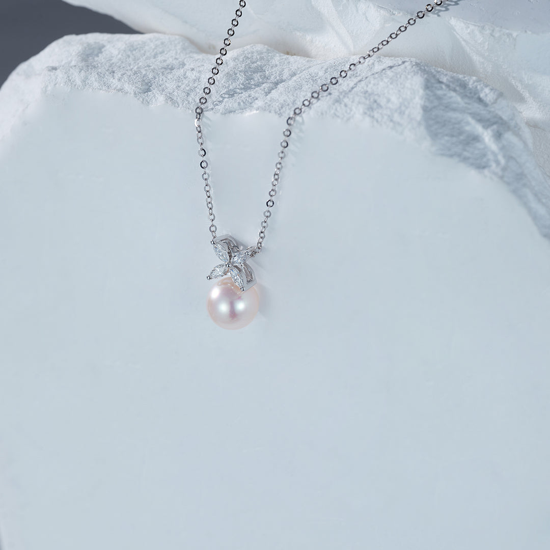 18K Diamond Akoya Pearl Necklace KN00132 | EVERLEAF - PEARLY LUSTRE