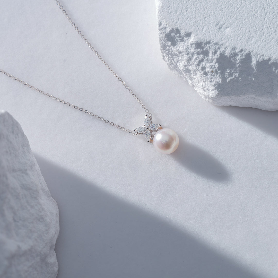 18K Diamond Akoya Pearl Necklace KN00132 | EVERLEAF - PEARLY LUSTRE
