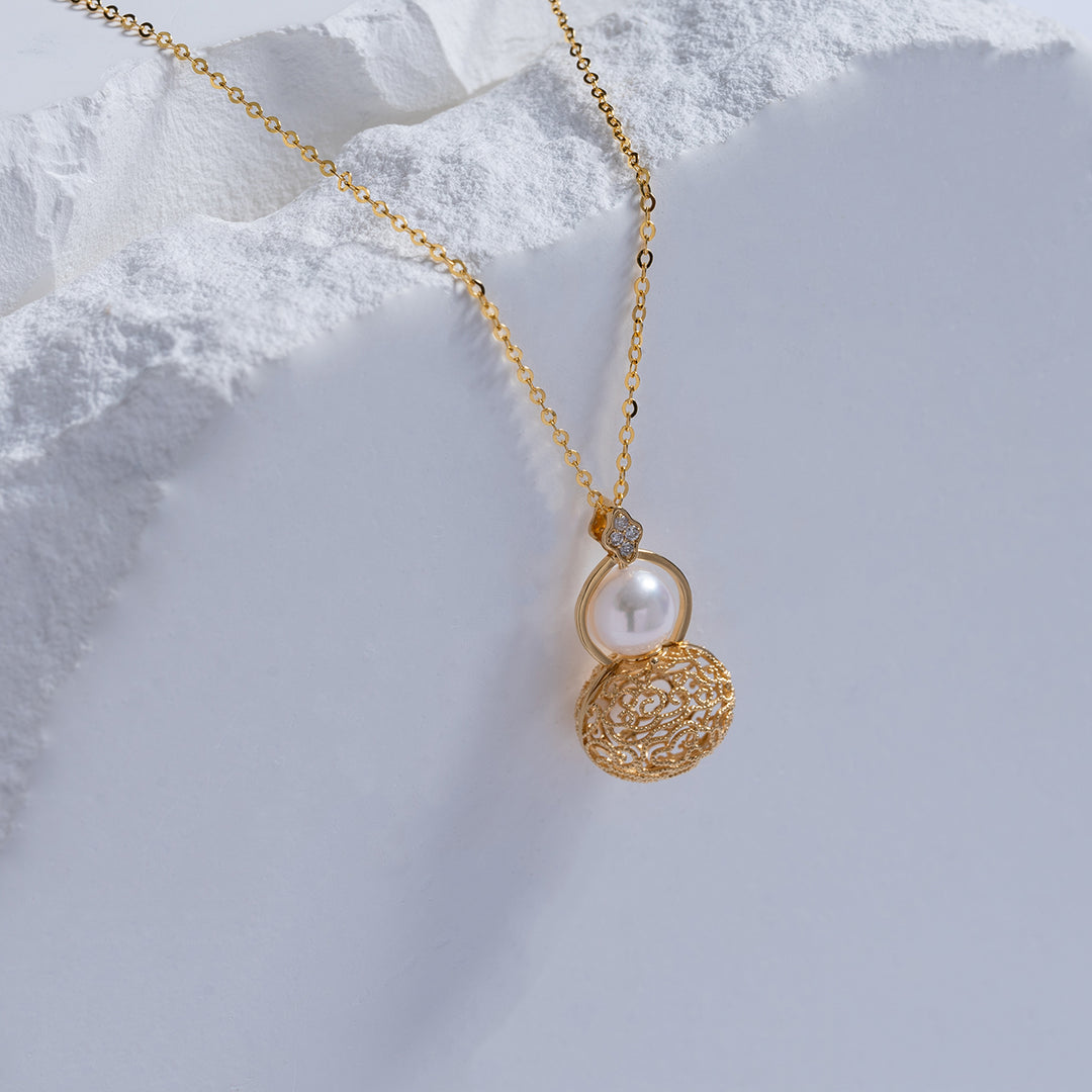 18k Solid Gold Freshwater Pearl Necklace KN00147 - PEARLY LUSTRE