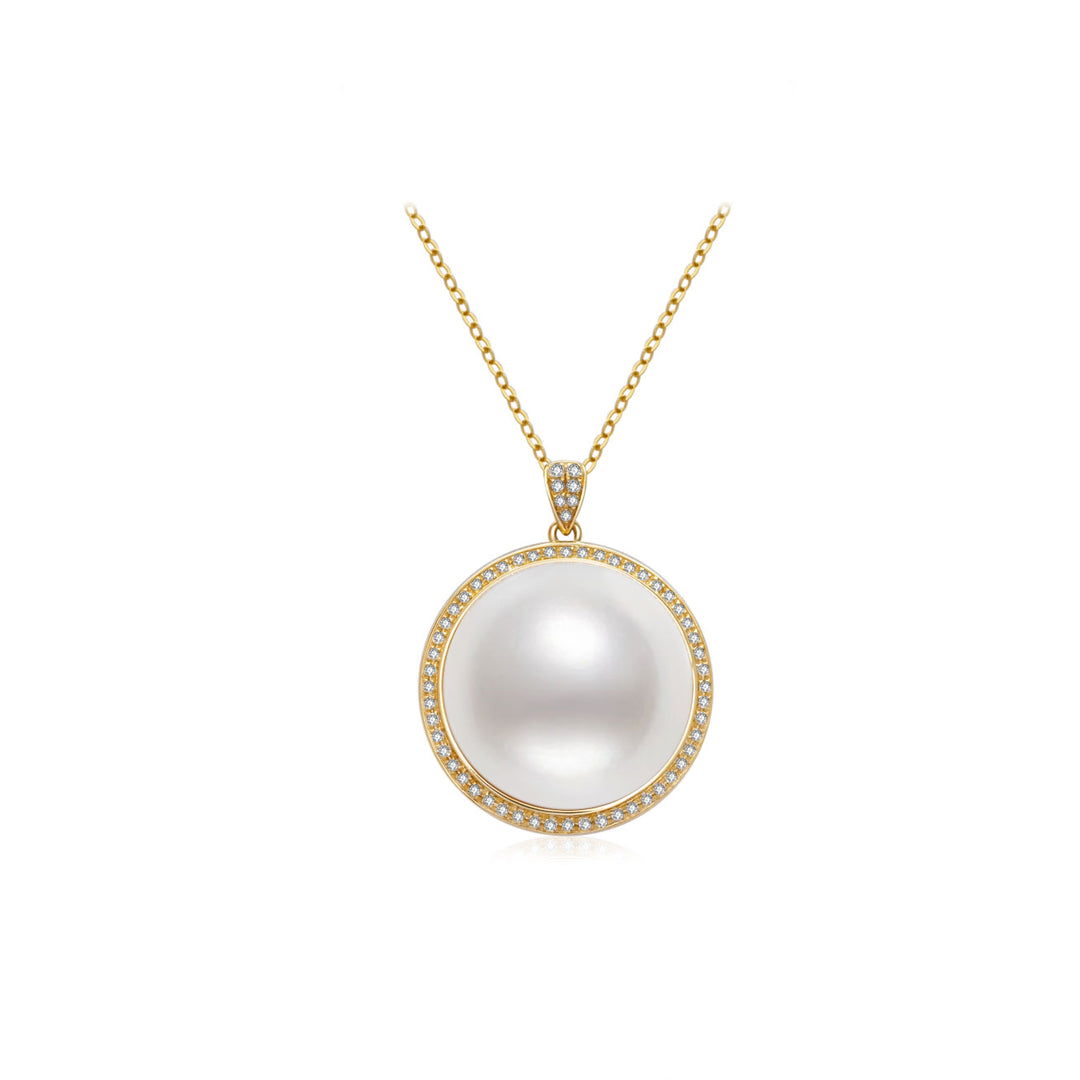 18k Solid Gold Diamond Edison Mabe Pearl Necklace KN00152 | Si Dian Jin - PEARLY LUSTRE