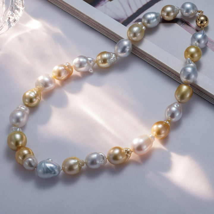 18k Gold Baroque South Sea Pearl Necklace KN00155 - PEARLY LUSTRE