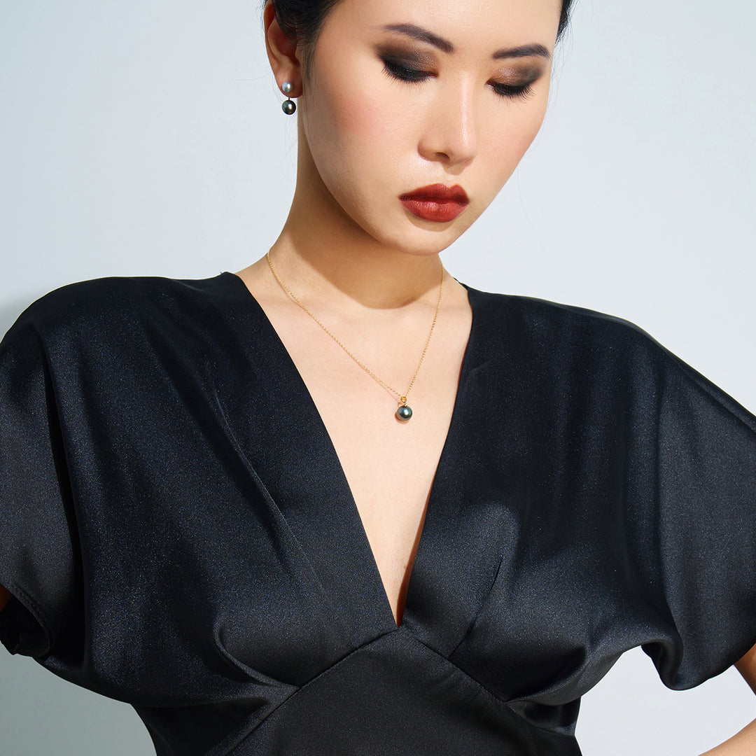 18K Solid Gold Saltwater Tahitian Pearl Necklace KN00172 - PEARLY LUSTRE