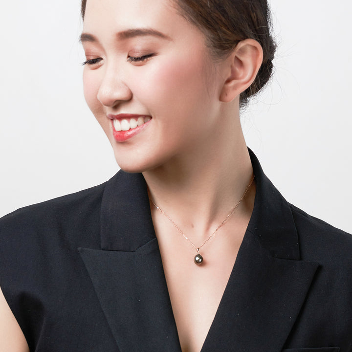 18K Solid Gold Saltwater Tahitian Pearl Necklace KN00179 - PEARLY LUSTRE