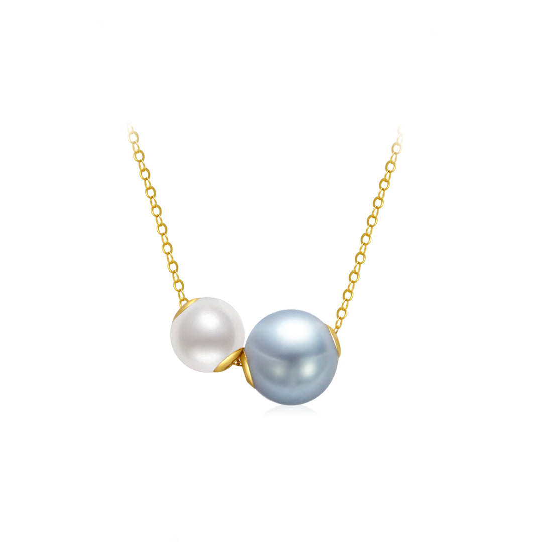 18K Solid Gold Silver Blue Akoya Pearl Necklace KN00186 - PEARLY LUSTRE