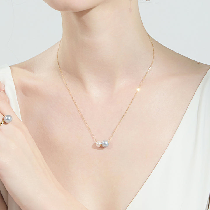 18K Solid Gold Silver Blue Akoya Pearl Necklace KN00186 - PEARLY LUSTRE