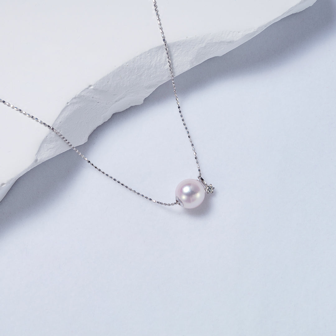 18K Solid Gold Diamond Akoya Pearl Necklace KN00187 | Possibility - PEARLY LUSTRE