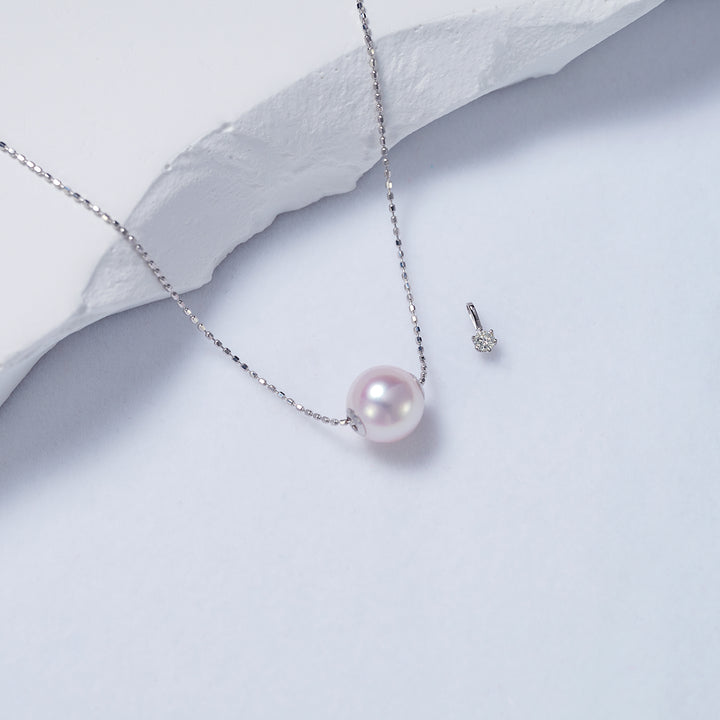 18K Solid Gold Diamond Akoya Pearl Necklace KN00187 | Possibility - PEARLY LUSTRE