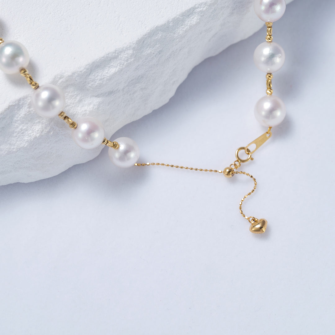 18k Gold Top Lustre Aurora Akoya Pearl Necklace KN00190 - PEARLY LUSTRE