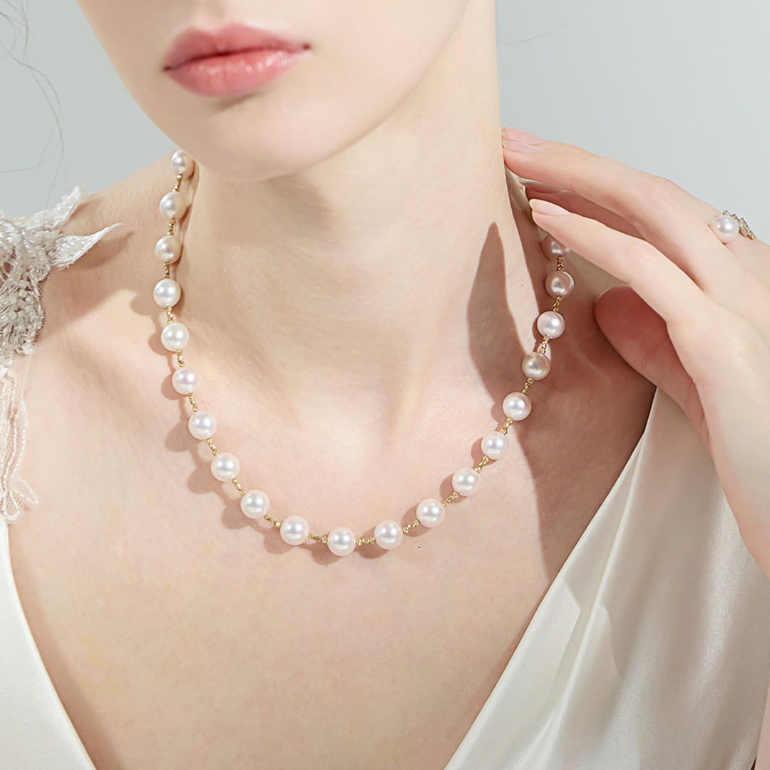 18k Gold Top Lustre Aurora Akoya Pearl Necklace KN00190 - PEARLY LUSTRE