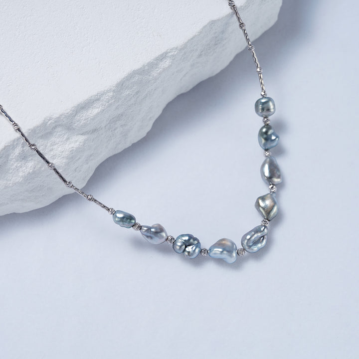 18K Solid Gold Tahitian Keshi Pearl Necklace KN00192 - PEARLY LUSTRE