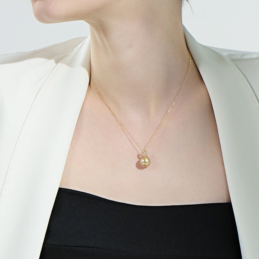 18K Solid Gold South Sea Golden Pearl Necklace KN00193 - PEARLY LUSTRE