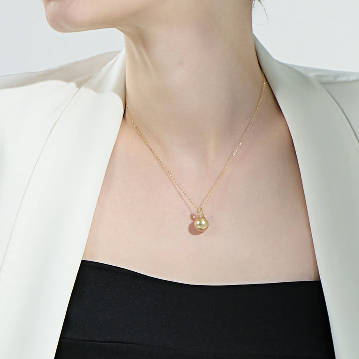 18K Solid Gold South Sea Golden Pearl Necklace KN00193 - PEARLY LUSTRE