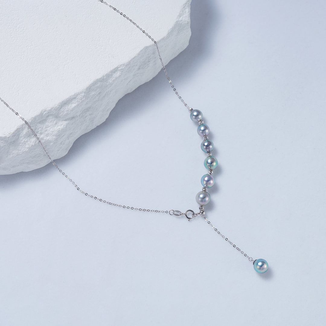 18K Solid Gold Silver Blue Akoya Pearl Necklace KN00194 - PEARLY LUSTRE