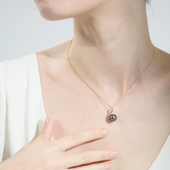 18k Solid Gold Tahitian Pearl Necklace KN00196 - PEARLY LUSTRE