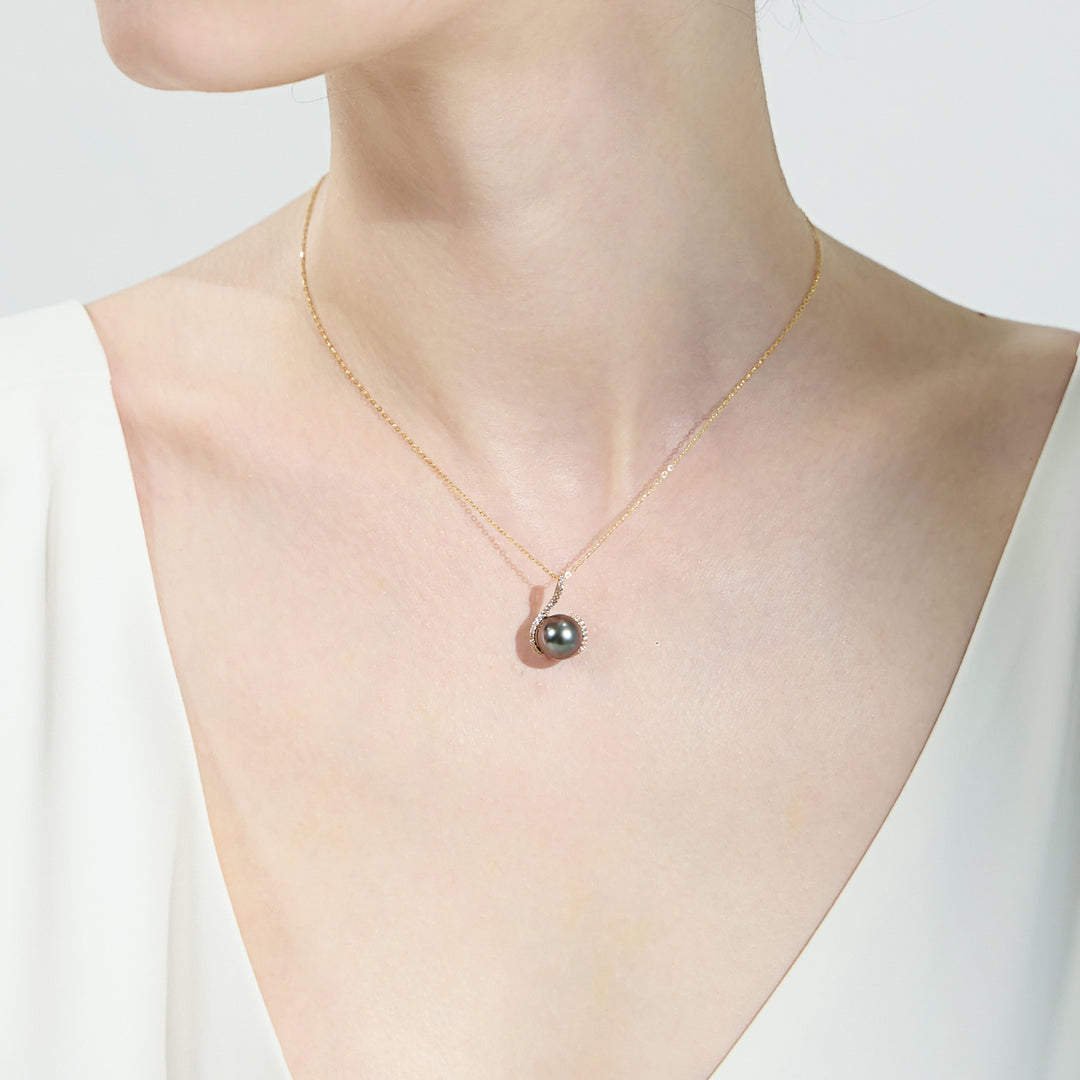 18k Solid Gold Tahitian Pearl Necklace KN00196 - PEARLY LUSTRE