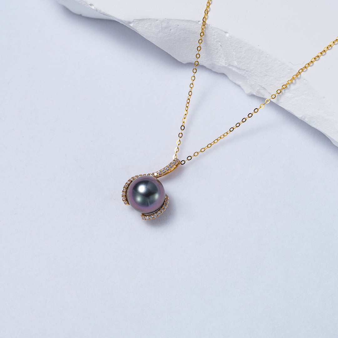 18k Solid Gold Tahitian Pearl Necklace KN00196 - PEARLY LUSTRE