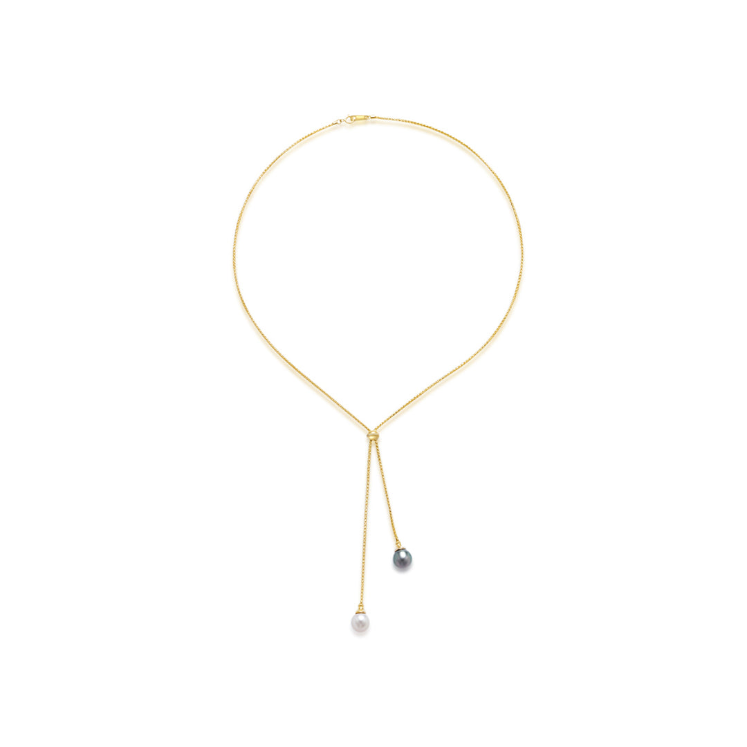 18k Solid Gold Diamond Pearl Necklace KN00197 - PEARLY LUSTRE