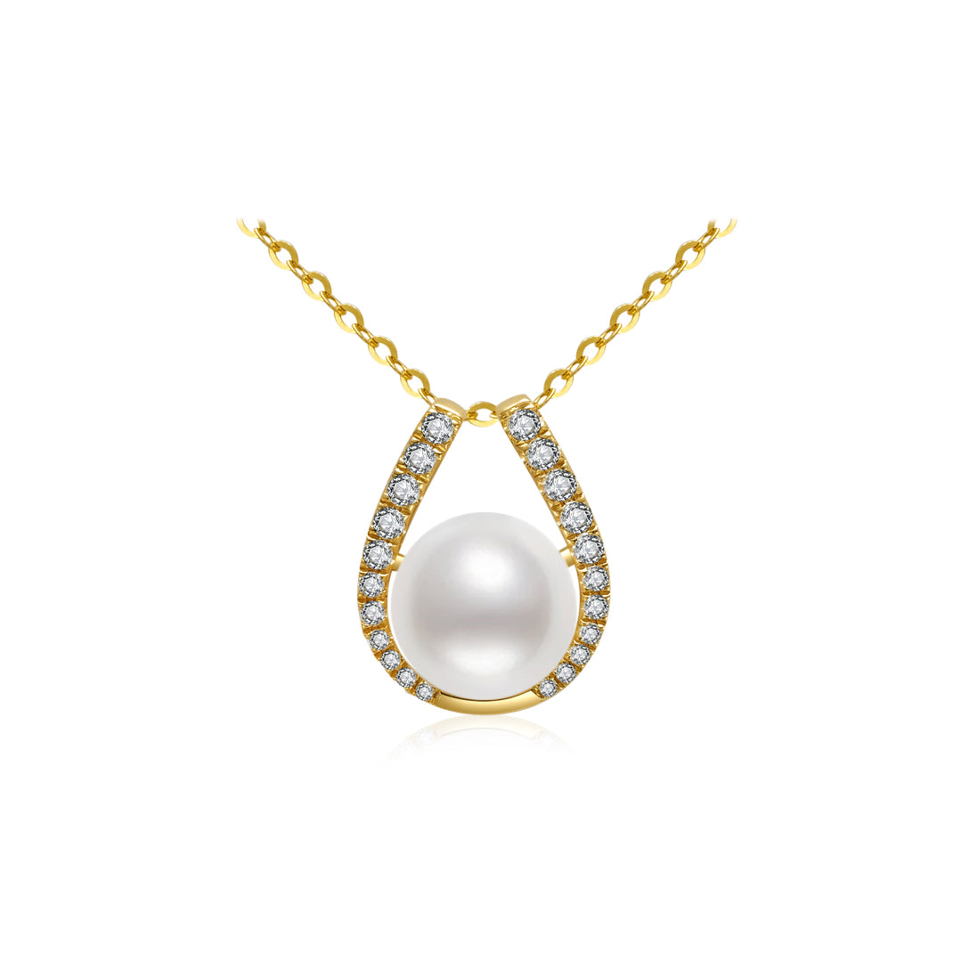 18K Solid Gold Diamond Hanadama Akoya Pearl Necklace KN00201 - PEARLY LUSTRE