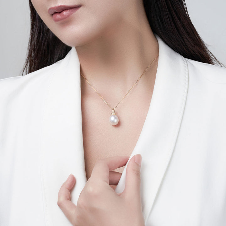 18K Solid Gold Diamond Australian White Saltwater Pearl Necklace KN00206 - PEARLY LUSTRE