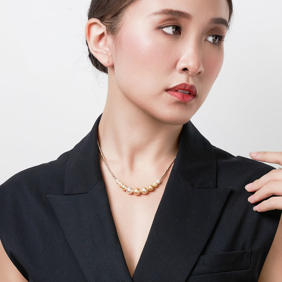 18k Gold South Sea Golden Pearl Necklace KN00209 - PEARLY LUSTRE