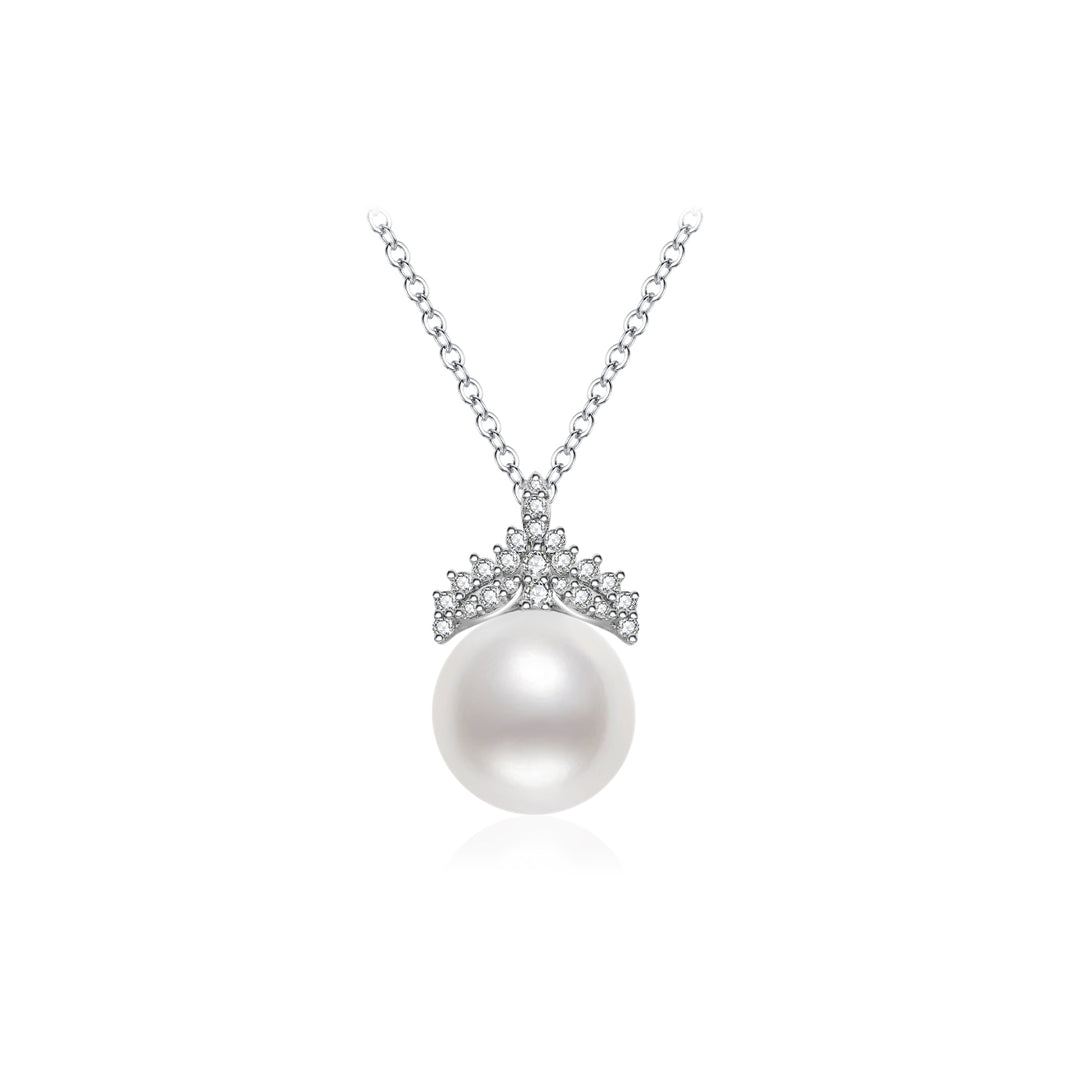 18K Solid Gold Diamond Australian White Saltwater Pearl Necklace KN00217 - PEARLY LUSTRE