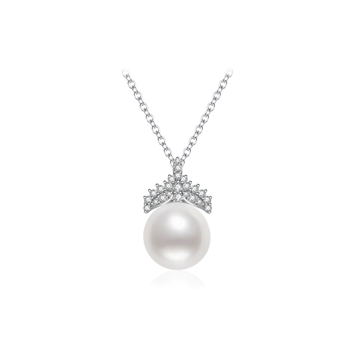 18K Solid Gold Diamond Australian White Saltwater Pearl Necklace KN00217 - PEARLY LUSTRE