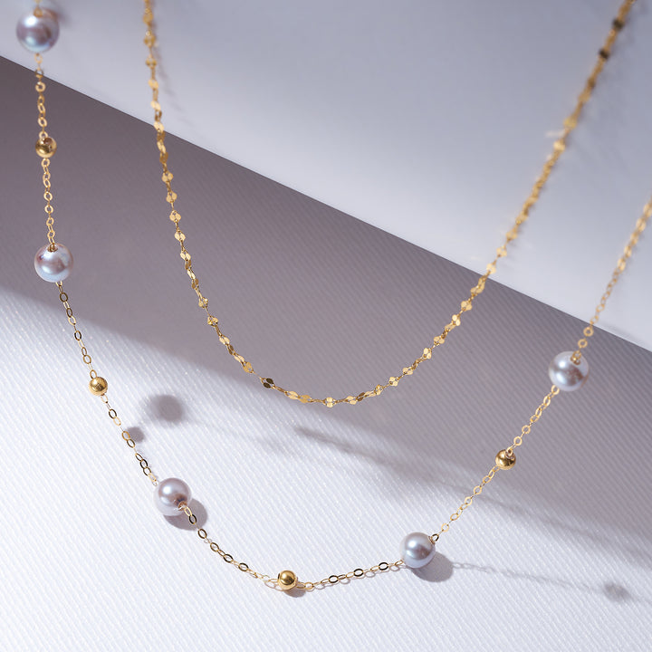 18K Solid Gold Silver Blue Akoya Pearl Necklace KN00224 - PEARLY LUSTRE