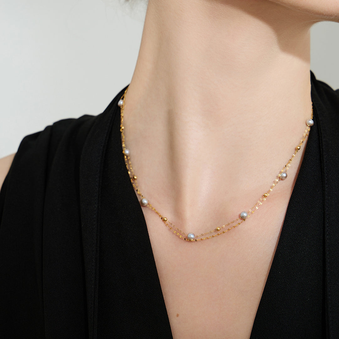 18K Solid Gold Silver Blue Akoya Pearl Necklace KN00224 - PEARLY LUSTRE