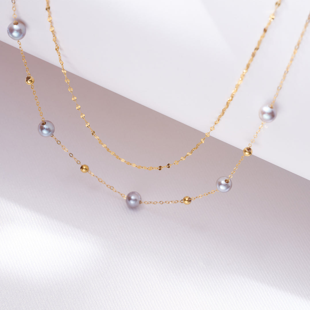 18K Solid Gold Silver Blue Akoya Pearl Necklace KN00224 - PEARLY LUSTRE