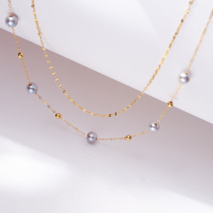 18K Solid Gold Silver Blue Akoya Pearl Necklace KN00224 - PEARLY LUSTRE