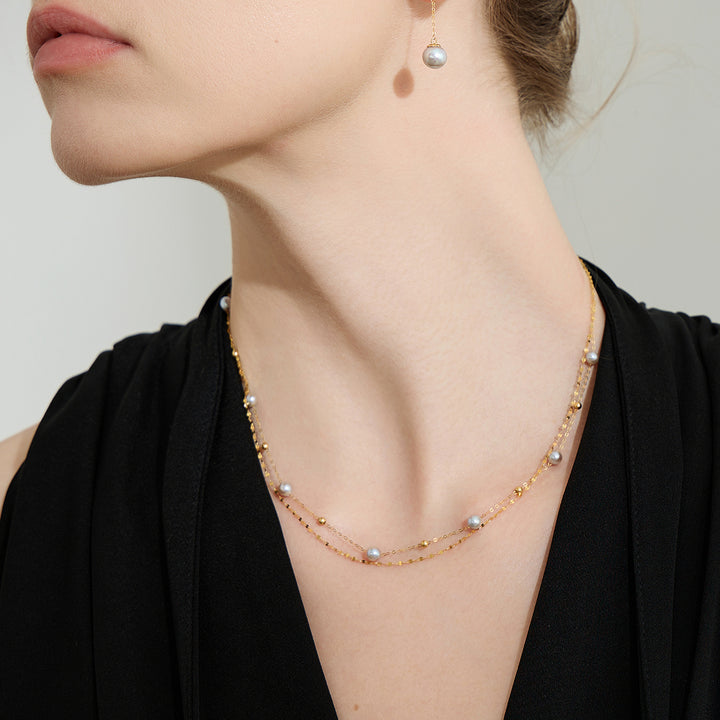 18K Solid Gold Silver Blue Akoya Pearl Necklace KN00224 - PEARLY LUSTRE