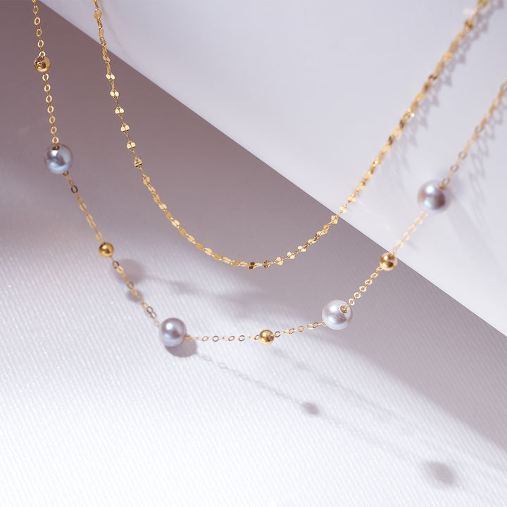 18K Solid Gold Silver Blue Akoya Pearl Necklace KN00224 - PEARLY LUSTRE