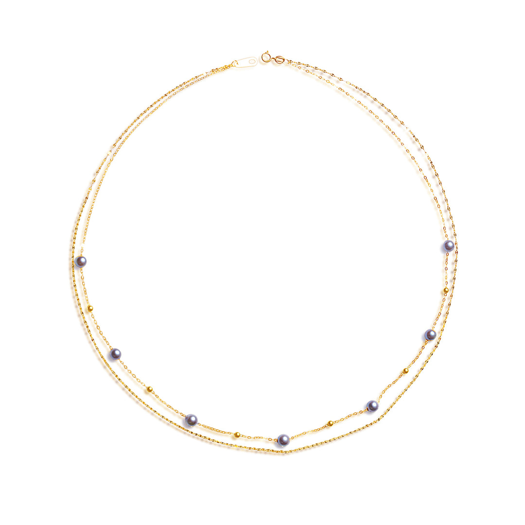 18K Solid Gold Silver Blue Akoya Pearl Necklace KN00224 - PEARLY LUSTRE