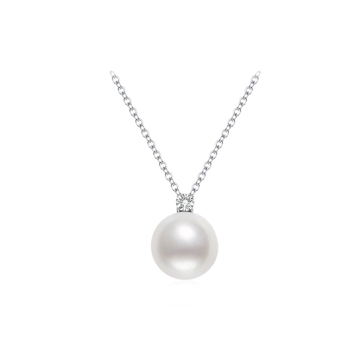 18K Solid Gold Diamond Australian White South Sea Pearl Necklace KN00232 - PEARLY LUSTRE