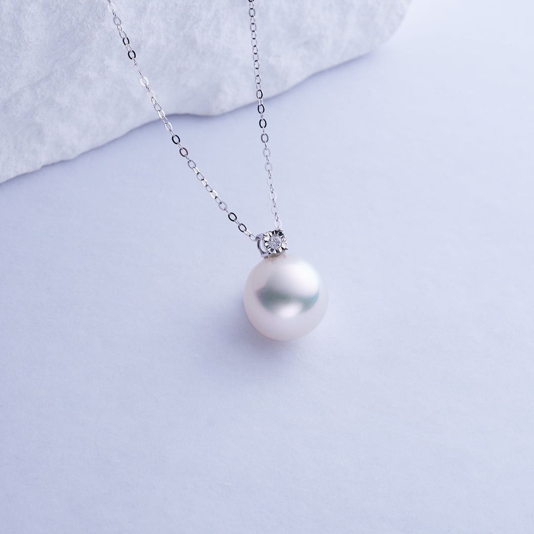 18K Solid Gold Diamond Australian White South Sea Pearl Necklace KN00232 - PEARLY LUSTRE