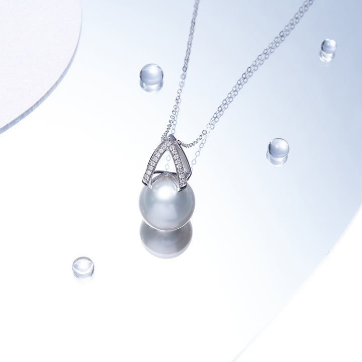 18K Solid Gold Diamond Top Grade Edison Pearl Necklace KN00218 - PEARLY LUSTRE