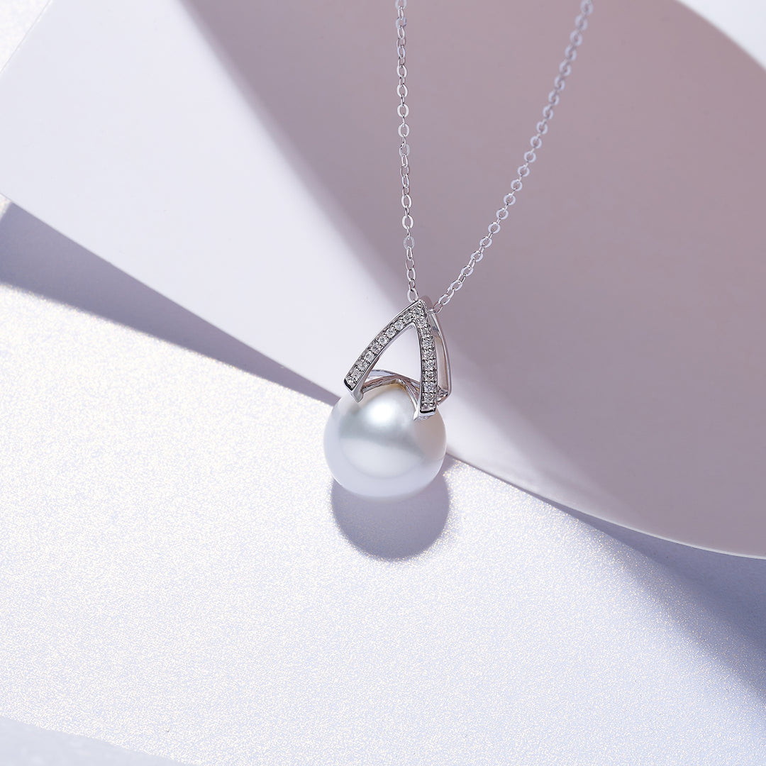 18K Solid Gold Diamond Top Grade Edison Pearl Necklace KN00218 - PEARLY LUSTRE