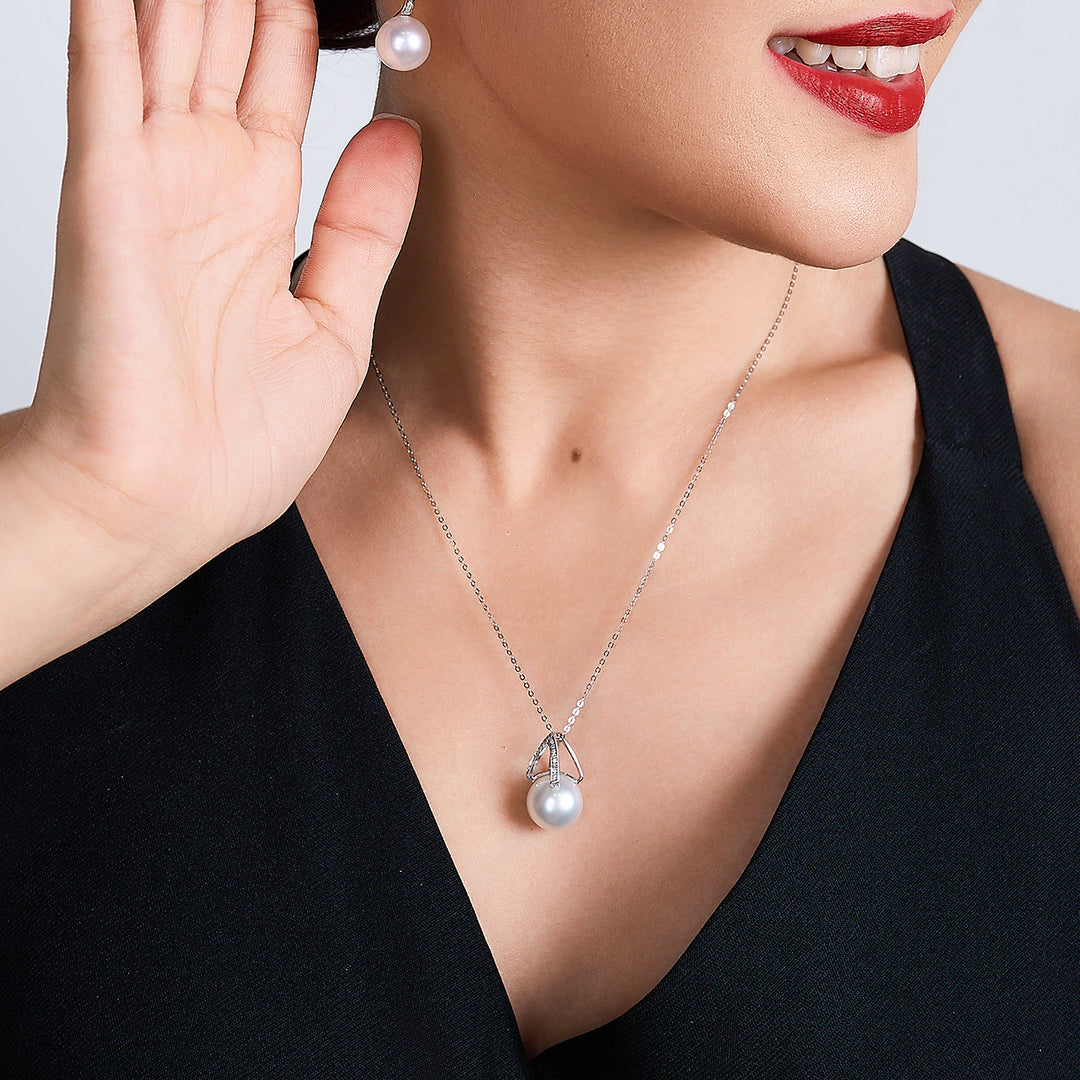 18K Solid Gold Diamond Top Grade Edison Pearl Necklace KN00218 - PEARLY LUSTRE