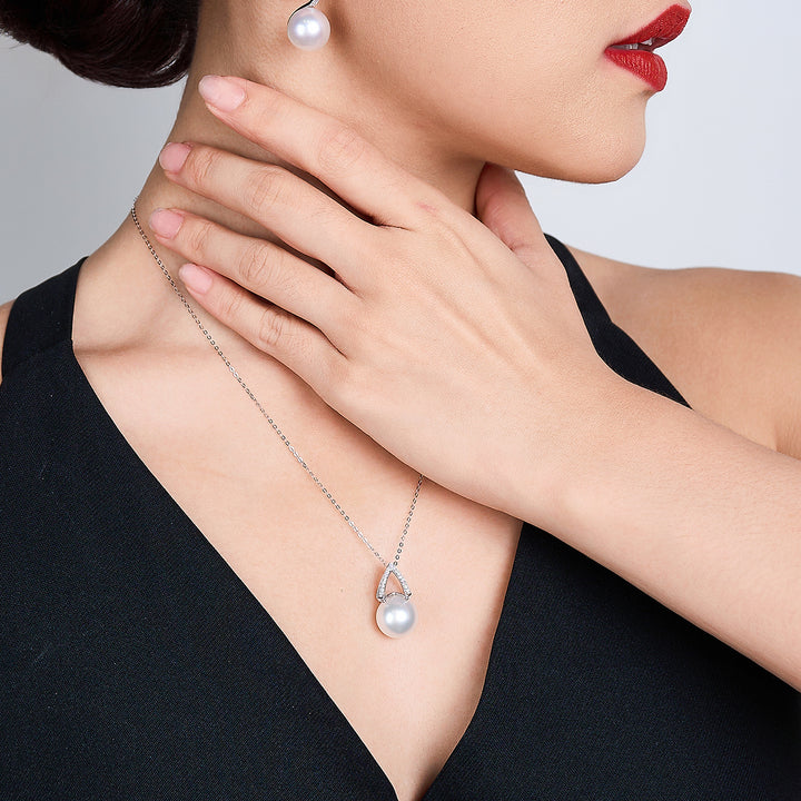 18K Solid Gold Diamond Top Grade Edison Pearl Necklace KN00218 - PEARLY LUSTRE