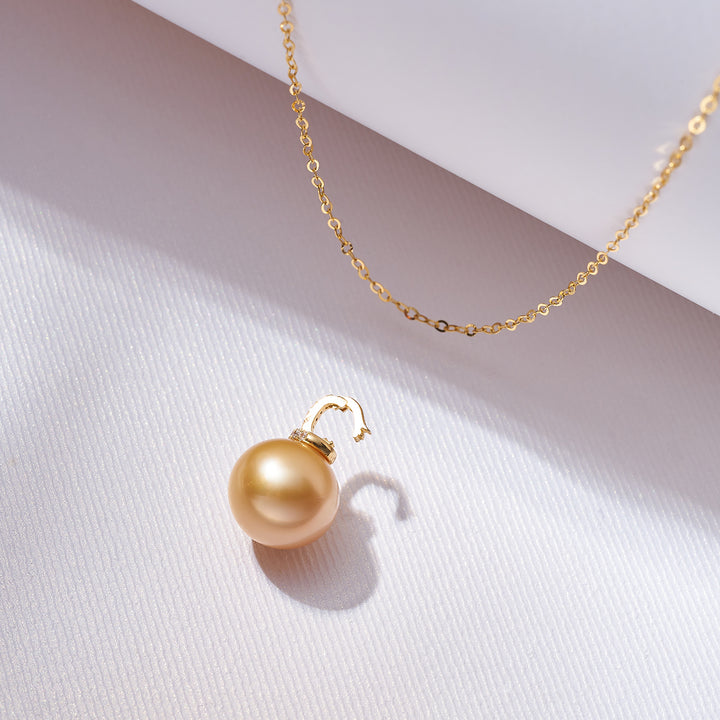 18K Solid Gold 11mm South Sea Golden Pearl Necklace KN00238 - PEARLY LUSTRE