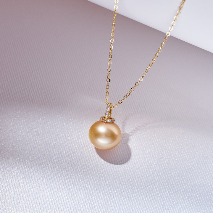 18K Solid Gold 11mm South Sea Golden Pearl Necklace KN00238 - PEARLY LUSTRE