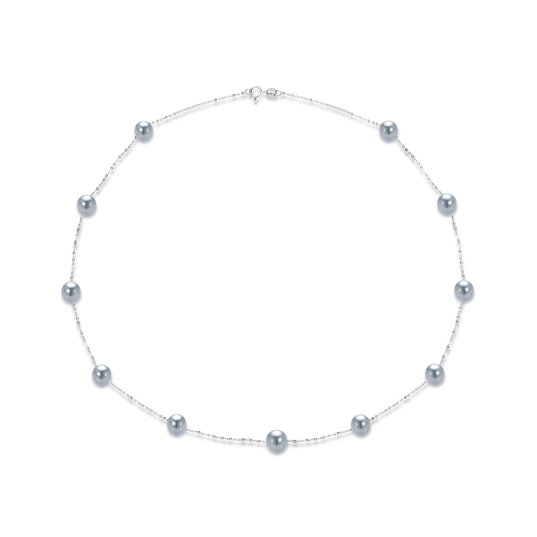 18k Solid Gold Silver Blue Akoya Pearl Necklace KN00241 - PEARLY LUSTRE