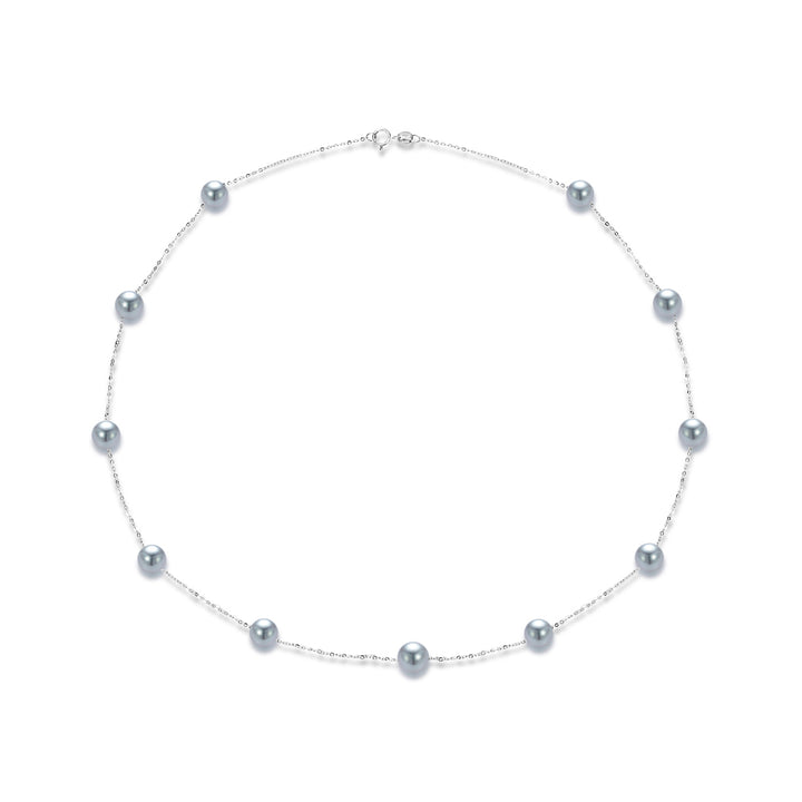 18k Solid Gold Silver Blue Akoya Pearl Necklace KN00241 - PEARLY LUSTRE