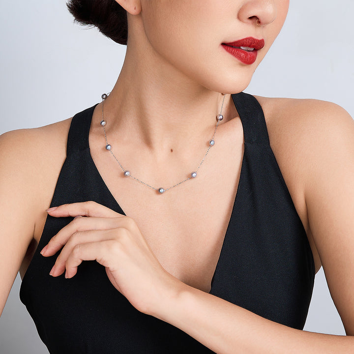 18k Solid Gold Silver Blue Akoya Pearl Necklace KN00241 - PEARLY LUSTRE