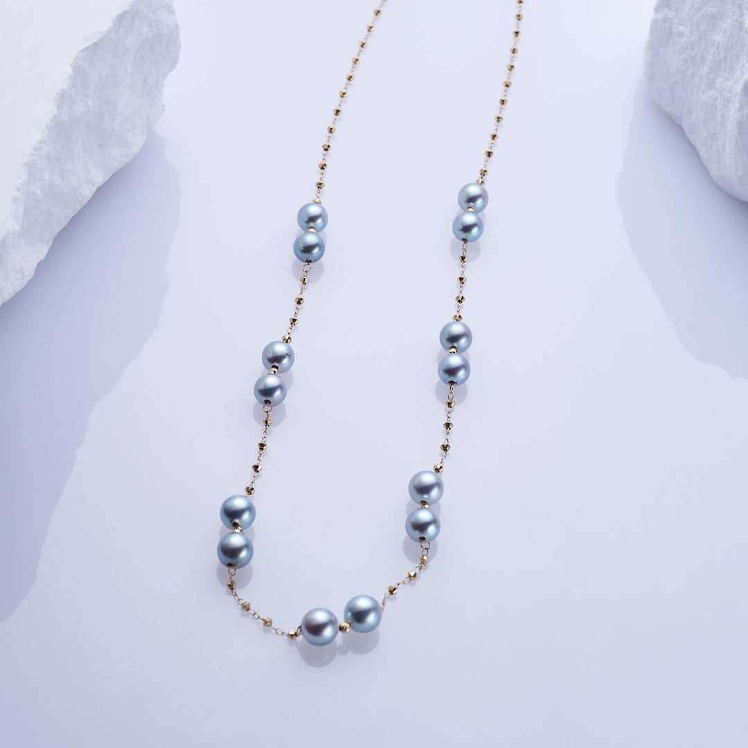 18k Solid Gold Silver Blue Akoya Pearl Necklace KN00243 - PEARLY LUSTRE