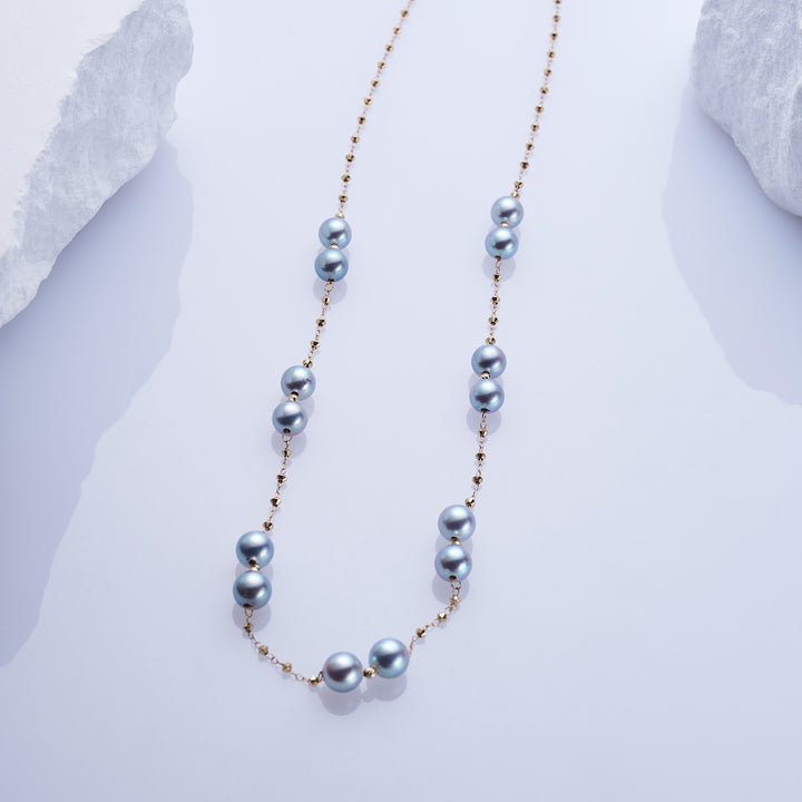 18k Solid Gold Silver Blue Akoya Pearl Necklace KN00243 - PEARLY LUSTRE