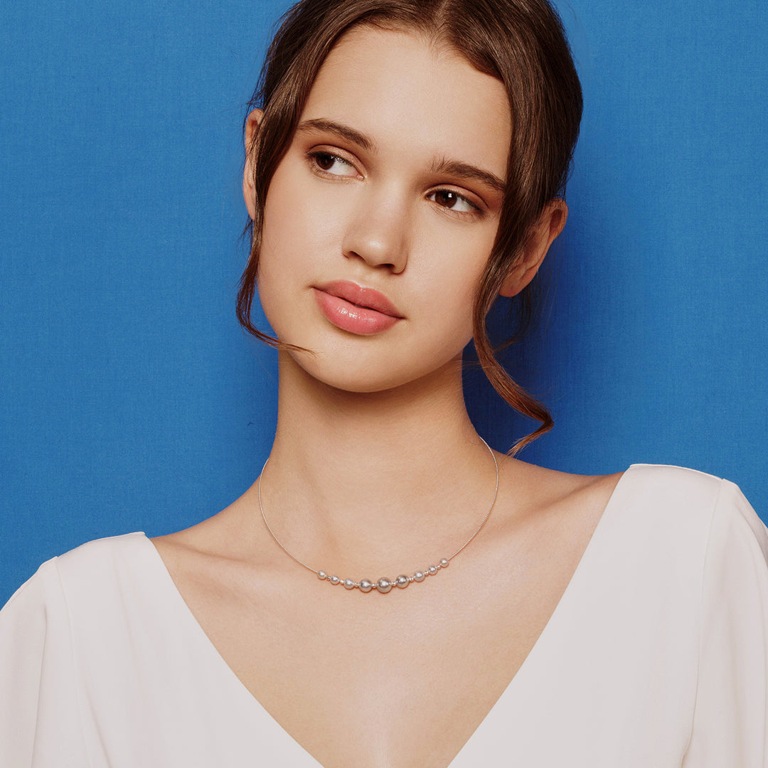 18K Solid Gold Silver Blue Akoya Pearl Necklace KN00250 - PEARLY LUSTRE