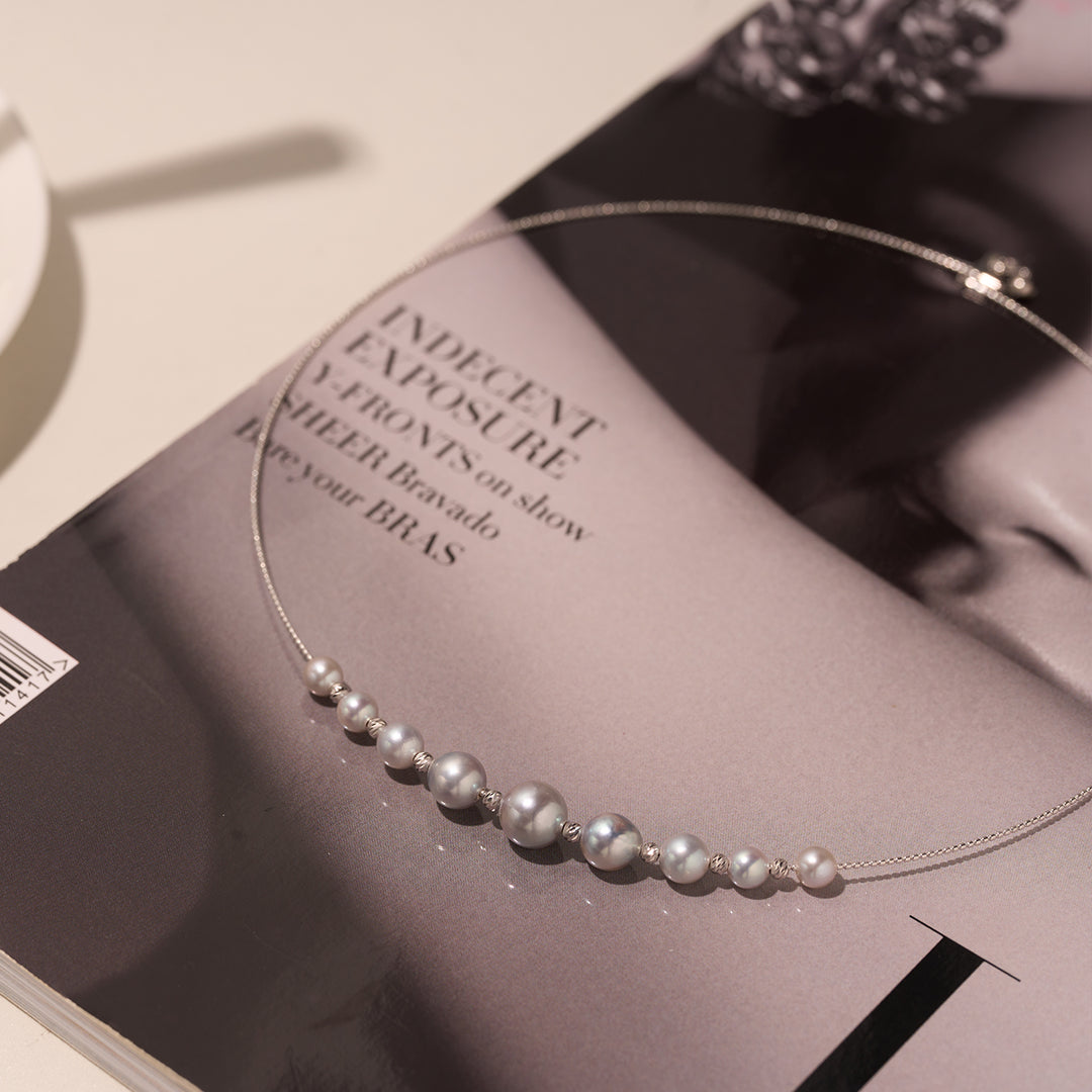 18K Solid Gold Silver Blue Akoya Pearl Necklace KN00250 - PEARLY LUSTRE