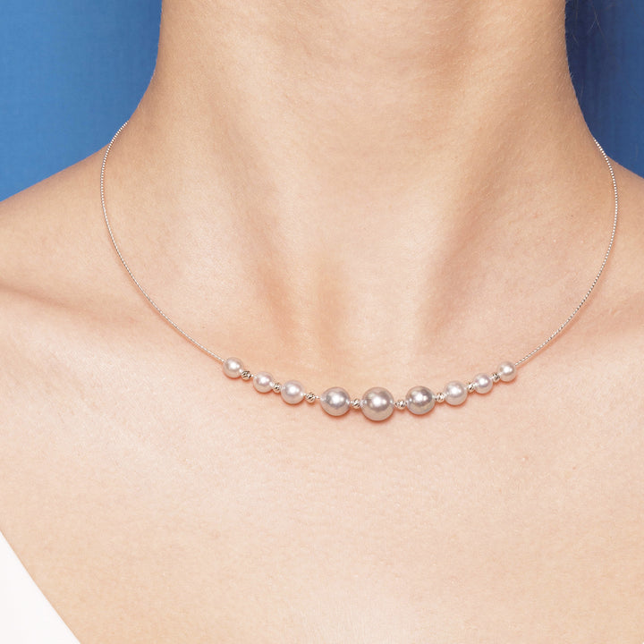 18K Solid Gold Silver Blue Akoya Pearl Necklace KN00250 - PEARLY LUSTRE